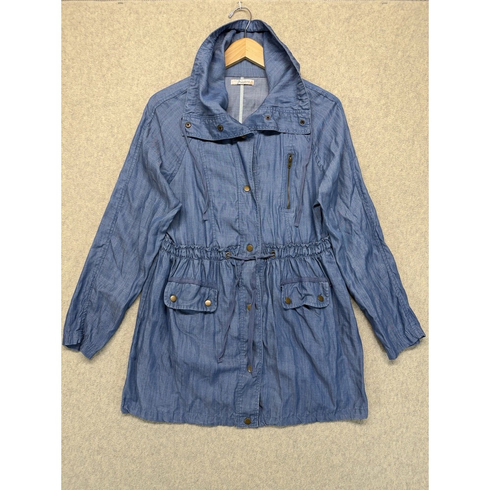 Freebird Blue Hooded Utility Jacket Drawstring Waist Lightweight Women's XL